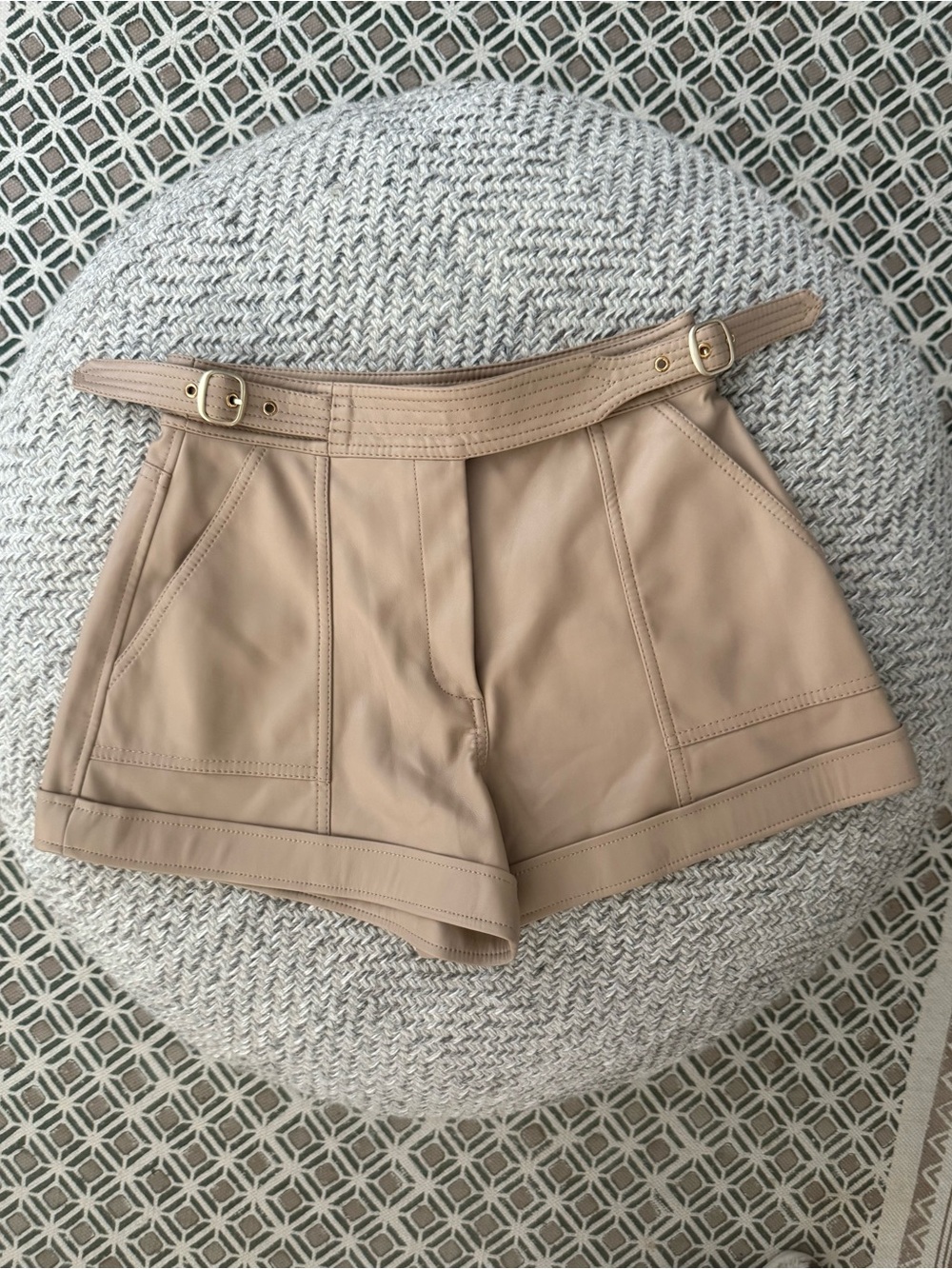 Jonathan Simkhai Beige Wide-Leg Vegan Leather Shorts Belted Size 4